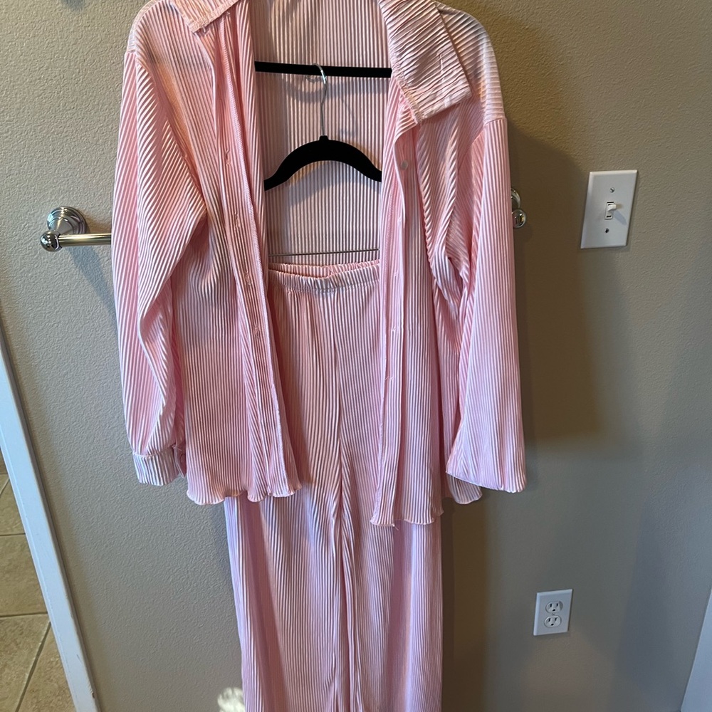 Pink Striped cover up Set